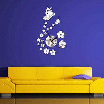 

Honana DX-X7 Creative Butterfly 3D Acrylic Mirror Wall Sticker Quartz Clocks Watch Large Home Decor, Silver