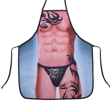 

Funny Muscle Male Apron Man Kitchen Grilling Apron For Boyfriends Gift, White