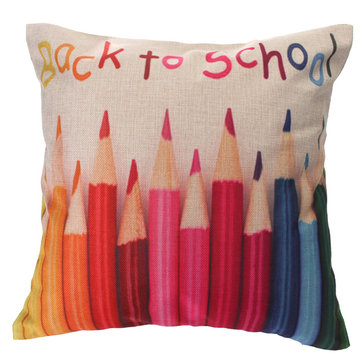 Colorful Pencils Words Cotton Linen Throw Pillow Case Sofa Waist Back Cushion Cover