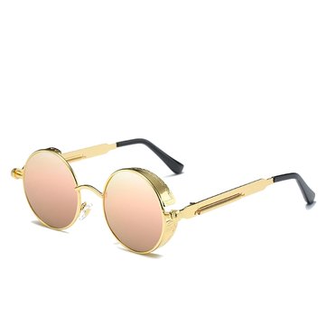 UV400 Vintage Steampunk-Sonnenbrille mit runden Spiegelgläsern 