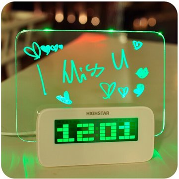 HIGHSTAR Model B Флуоресцентный будильник для доски сообщений Часы Памятка-календарь Термометр Подсветка 