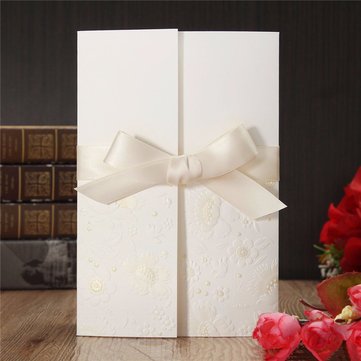 10Pcs Flower Laser Ribbon Bowknot Wedding Evening Invitations Cards Personalized Envelopes Seals