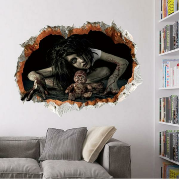 Halloween 3D pegatina dormitorio sala de estar casa embrujada decoración pegatinas de pared fantasma a través de la pared