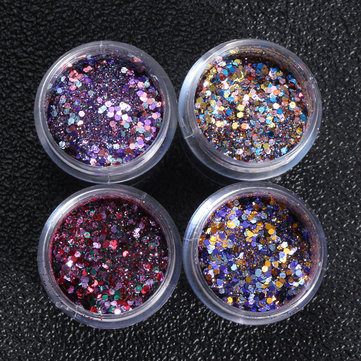 4 Pots Nail Art Glitter Powder Sequins Sparkly Colorful Christmas Iridescent Acrylic Tips