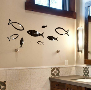 Adesivi murali a forma di specchio 3D a forma di pesce 3D Home Decor [...] Specchi a forma di fai da te 3D Wall Stickers Home Wall Bedroom Office Decor