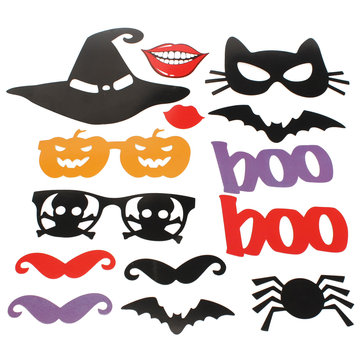 14PCS DIY Halloween Pumpkin Lips Photo Booth Props Mask Mustache Wedding Party Supplies  