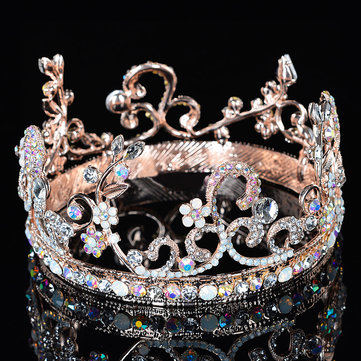 

Bride Rose Gold Flower Leaf Crystal Diamond Wedding Bridal Crown Rhinestone Opal Pageant Tiara