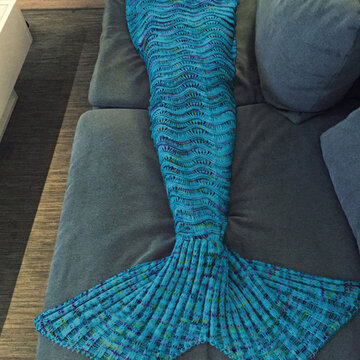 180*90CM Wave Yarn Knitting Mermaid Tail Blanket Birthday gift Blanket Bed Mat Sleep Bag