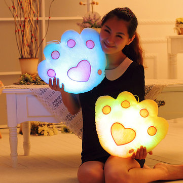 Plush Colorful LED Light Music Bear Paw Shape Throw Pillow Home Sofa Decor Festival Birthday Gift