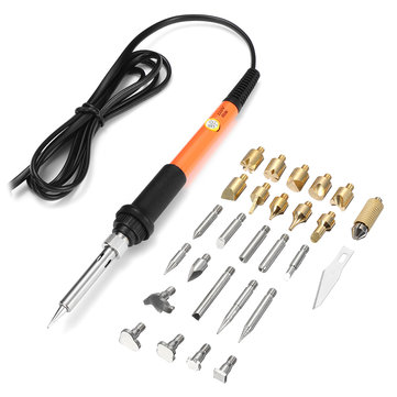 

28Pcs 220V 60W Adjustable Temperature Solder Iron Tool Kit Wood Burning Pen Assorted Tips Set EU Plug with Bag