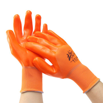 

12 Pairs Orange PVC Heavy Duty Chemical Resistant Work Glove