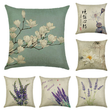 

45x45cm Home Decoration Flowers and Plants Design 6 Optional Patterns Cotton Linen Pillowcases Sofa Cushion Cover, White