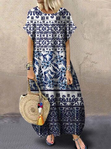 Ethnic Floral Print Maxi Dress