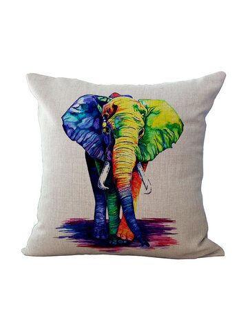 Ink Painting Elephant Cotton Linen Pillow
