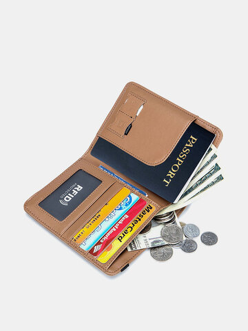 RIFD Genuine Leather 4 Card Slots 2 Cell Phone Card Money Clip Wallet Purse