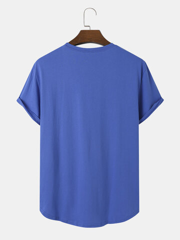 Solid Curved Hem Cotton T-Shirts