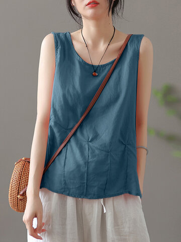 Solid Fold Pleated Tank Top