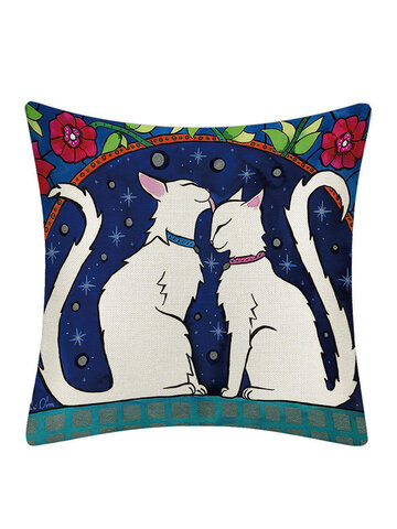 1 PC Cartoon Cat Pillowcase Linen Pillow Cushion Decorative Throw Pillow Cover Home Fabric Sofa Cushion Cover
