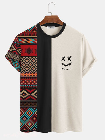 T-shirt etniche bicolore con faccina sorridente