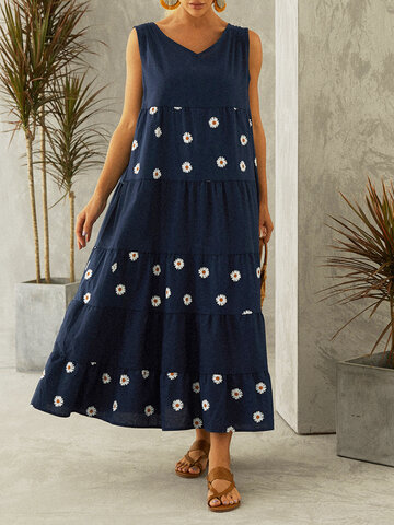 Daisy Print Sleeveless Dress