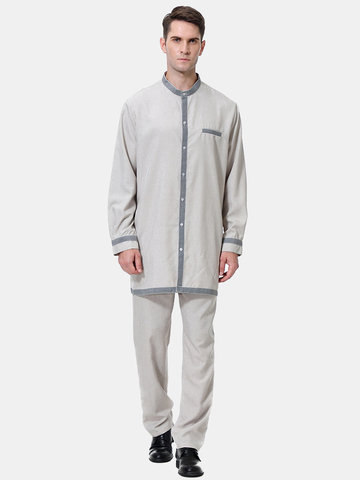

Plus Size Muslim Style Traditional Suit, White gray khaki