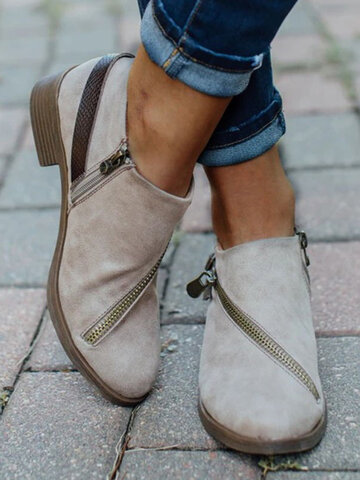 Women Zippers Buckle Casual Boots
