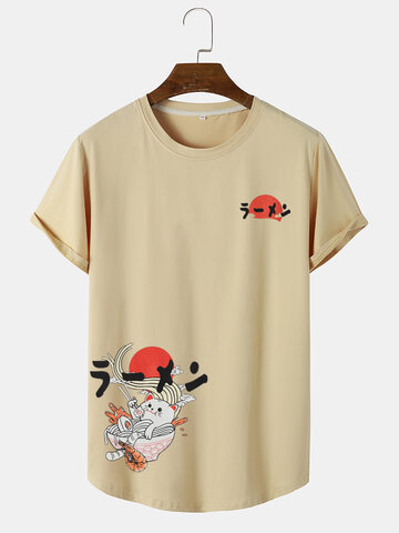 Cat Print Japanese Letter T-Shirts