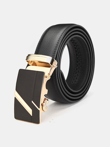Gold Silver Alloy Adejustable Automatic Frosted Buckle Men's Cowhide Business Belt