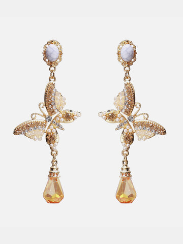 Rhinestone Pearl Butterfly Earrings