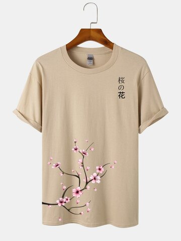 桜プリント和風Tシャツ