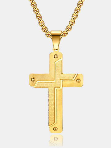1 Pcs 18K Gold Plated Titanium Steel Cross Pendant Necklace