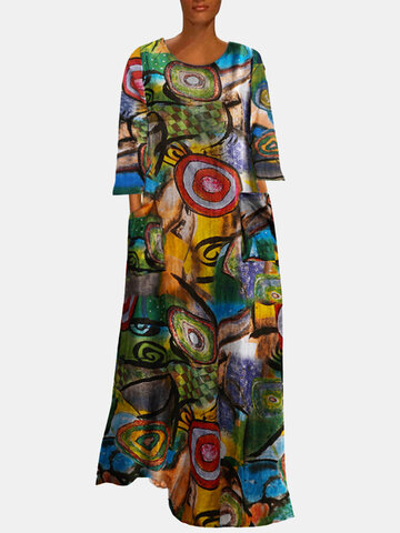 Multi-color Ethnic Print Maxi Dress