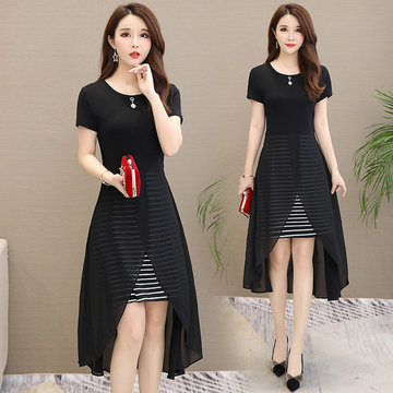 

Season Large Size Women's Fat Sister Foreign Gas Ageing Dress Cover Belly Fake Two-piece Slim Skirt