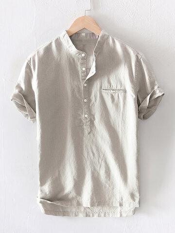 Cotton Linen Henley Shirt