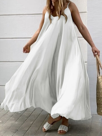 Solid Backless Casual Maxi Dress