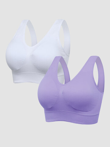 2Pcs Plus Size Solid Wireless Breathable Bras