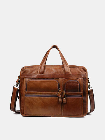 Men Genuine Leather Briefcase Business Laptop Bag