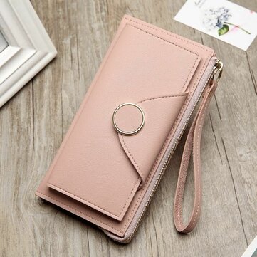 Women Stylish PU Leather Multi-slots Long Wallet 