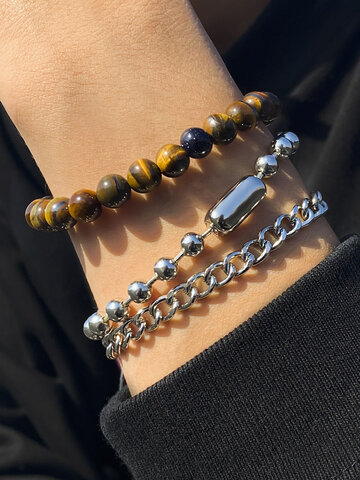 3 Pcs Tiger's-eye Stone Beads Bracelets