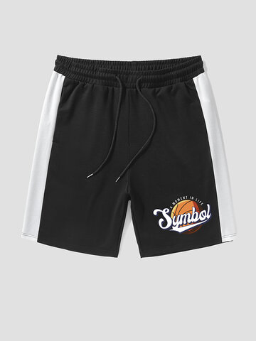 Letter Basketball Print Side Stripe Shorts