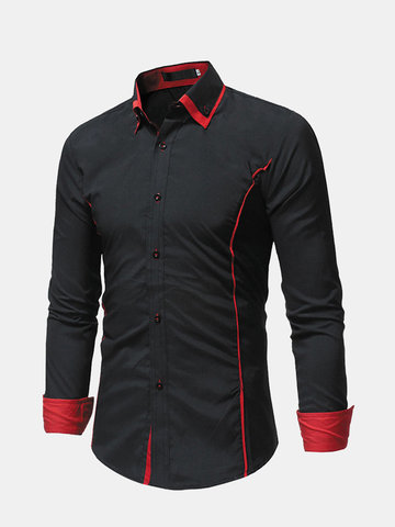 

Mens Business Hit Color Decorative Bright Line Shirt, White black red black yellow navy
