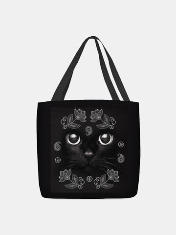 Black Cat Floral Tote