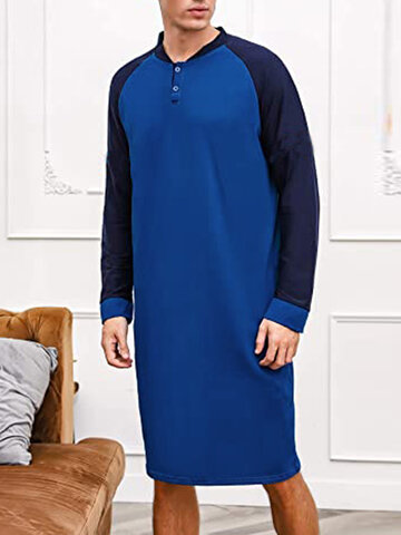 Loose Patchwork Knee-Length Shirt Sleepwear Robes