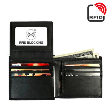 

RFID Antimagnetic Genuine Leather Trifold Wallet 9 Card Slots Casual Vintage Card Pack For Men