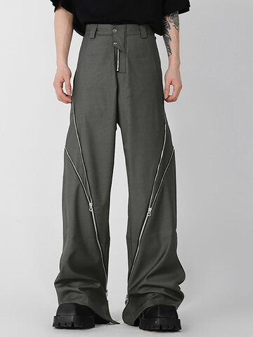 Solid Zip Design Pants