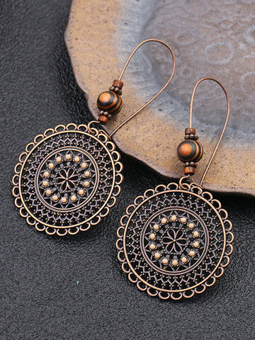 Alloy Vintage Round Floral Ethnic Style Earrings