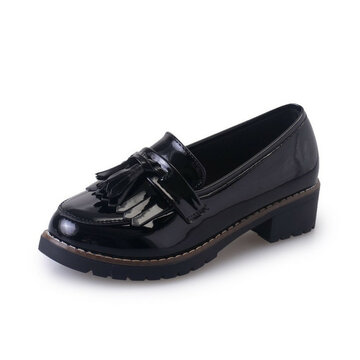 Tassel Square Heel Patrón Oxford Casual Office Lady Zapatos
