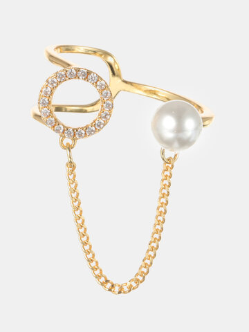 Anello con perla in oro 18 carati con zirconi 
