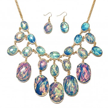 Crystal Oval Bib Bubble collar pendientes conjunto de joyas