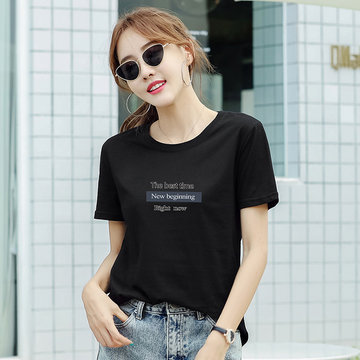 

Solid Color T-shirt Female Season Tide Short-sleeved Women's Loose Bottoming Round Neck T-shirt Casual Letter Top